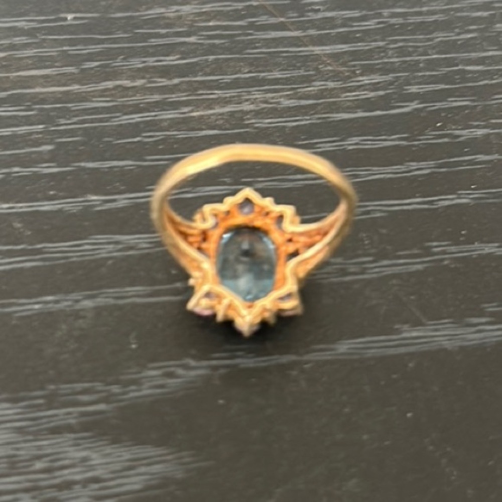 London blue topaz & 14k yellow gold Ring with lavender & white topaz halo sz 8.5 - Picture 3 of 5